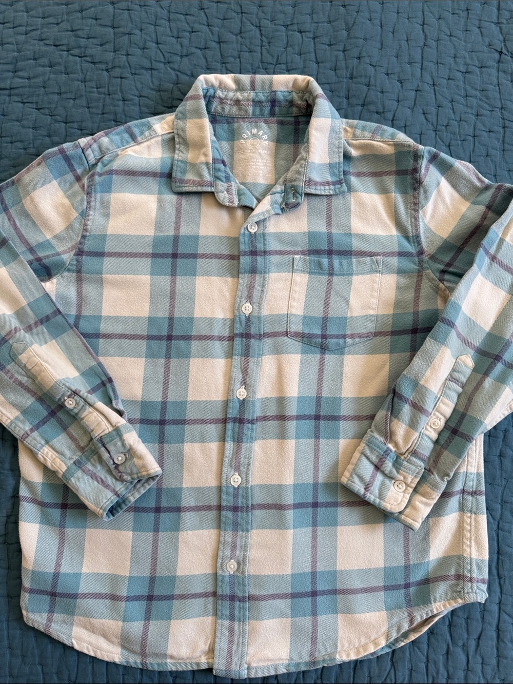 Primary Kid’s Size 10 Light Blue Plaid Cotton Flannel Button-Up Shirt